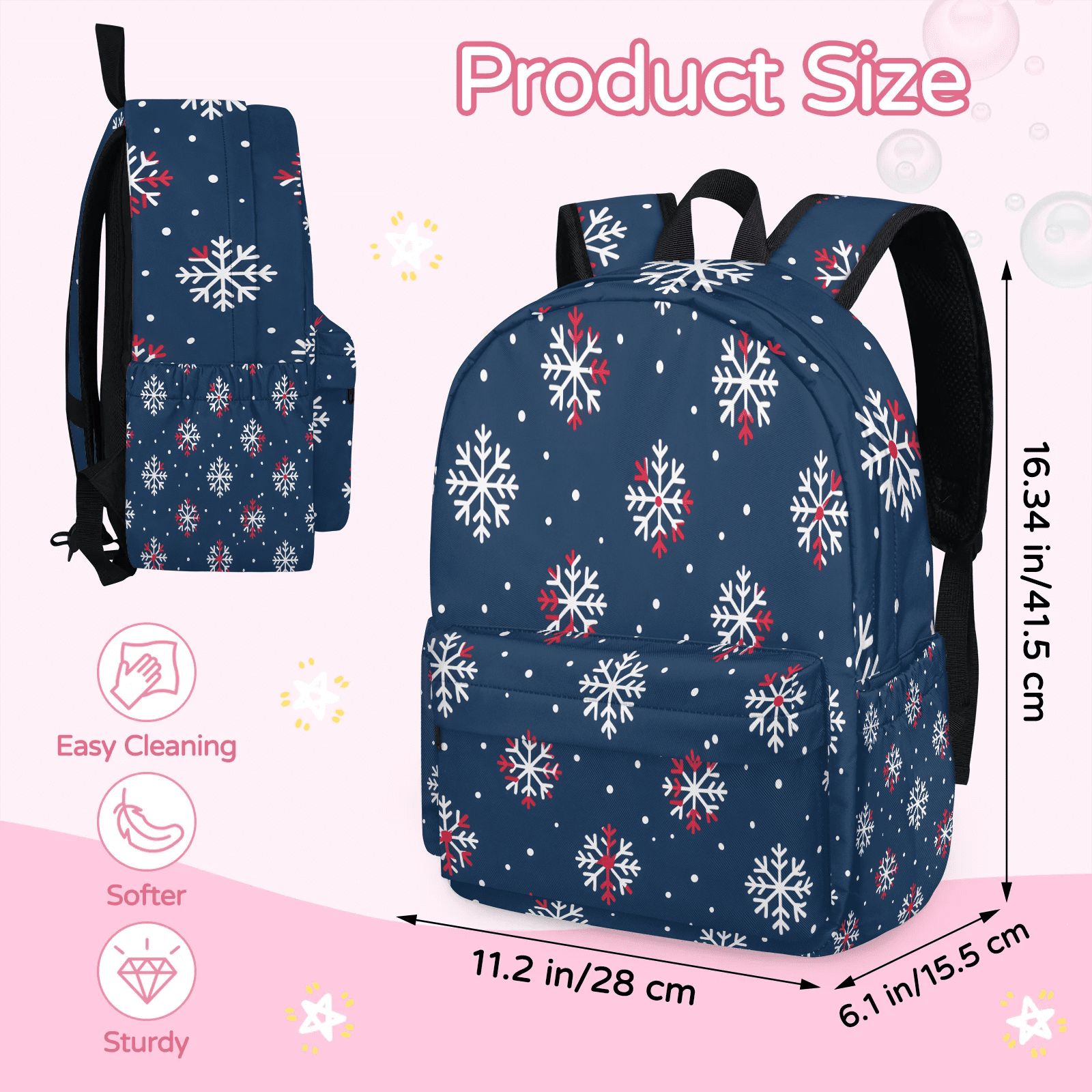 Herdesigns Christmas Snowflake Backpack for Men Women, Lightweight Laptop Backpack 16.3 Inch Winter Casual Daypack for Travel Work Commuter