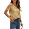 thumbnail image 6 of Ayfxijin Fall Tops for Women,Women's Off-the-Shoulder Short Sleeve V-neck Solid Color, 6 of 9