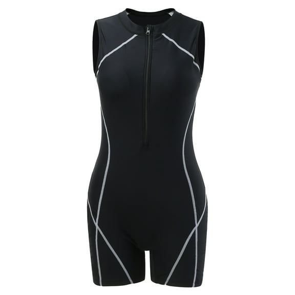 Women Ladies Swimsuit Boyshort Short Sleeve Rashguard Contrast Line Snorkel Surf Suit Sport Bathing Suit