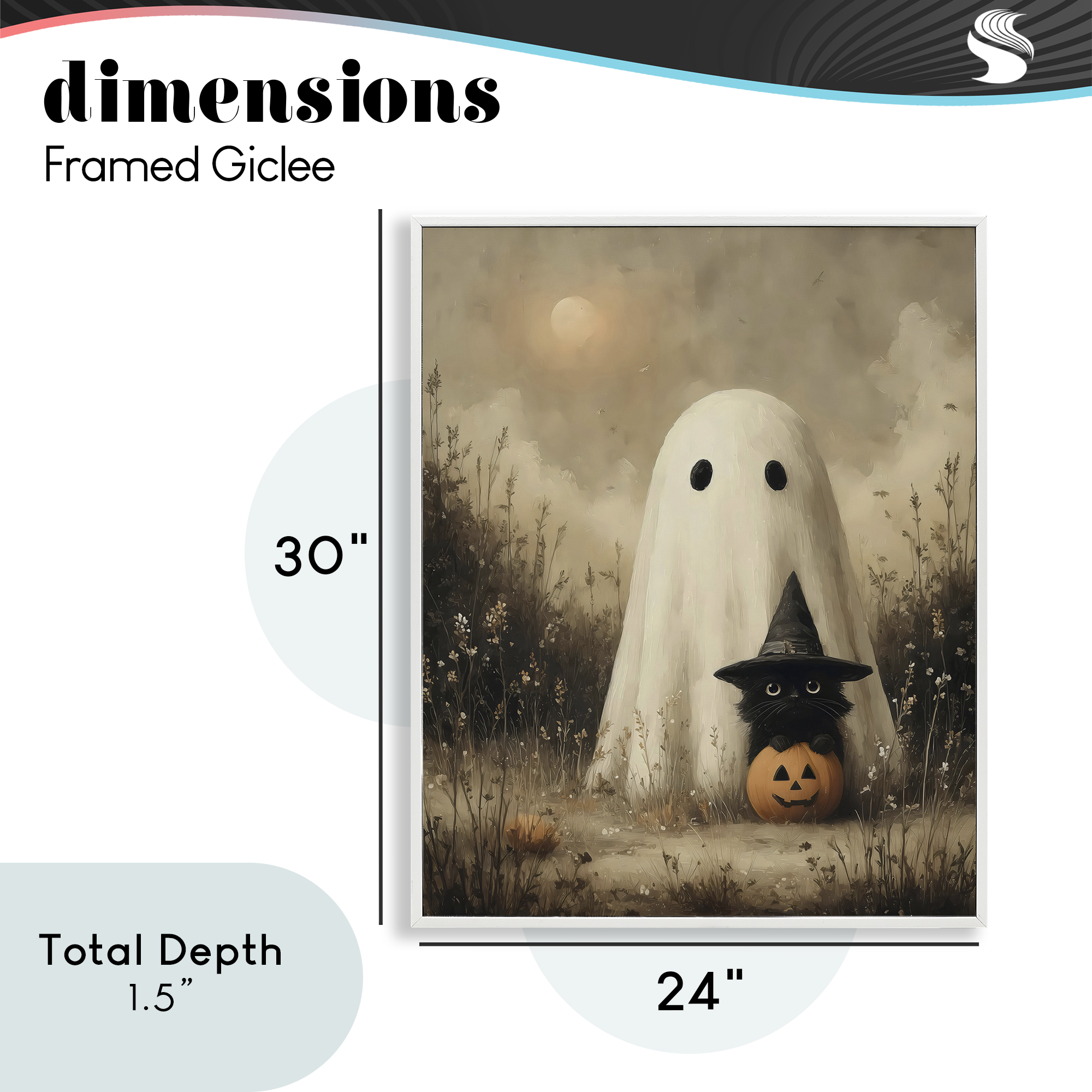 Ghost with Black Kitten White Framed Giclee Art, design by Arlington Prints