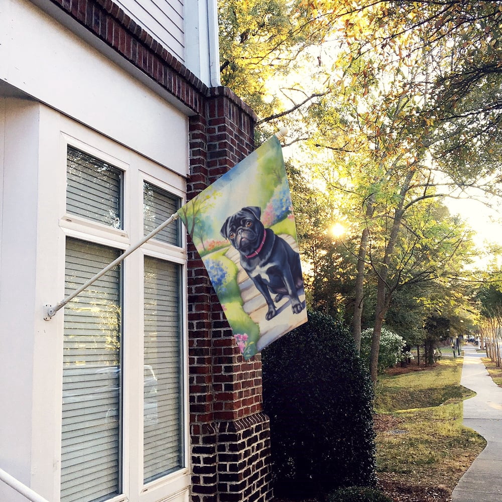 Black Pug Spring Path House Flag 28 in x 40 in