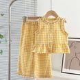 thumbnail image 2 of kpoplk Toddler Girl Clothes Baby Summer Outfits Sleeveless Gingham Print Camisole Pants Set 2pcs 3T 4T 5T(Yellow,5-6 Y), 2 of 6