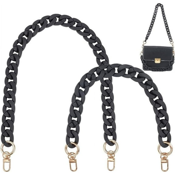 2 Style Acrylic Purse Strap Chain Flat Handbag Handle Replacement Black Tote Bag Decorative Chain Strap with Swivelr Clasp for DIY Clutch Underarm Bag Handbag Making Accessory Decoration 1box