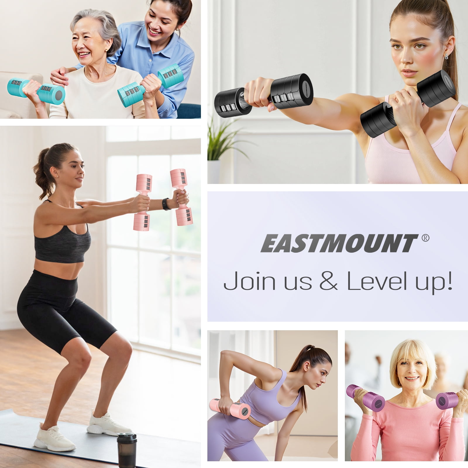 EAST MOUNT Adjustable Dumbbells Set of 2 / 10 lb Pair Total Free Weights 4 in 1 Hand Weights for Women Home,Office,Gym Exercise Versatile Training