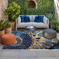 thumbnail image 2 of Navy Blue Golden Conch Outdoor Rug for Patio/Deck/Porch, Non-Slip Large Area Rug 6 x 9 Ft, Modern Abstract Art Ocean Indoor Outdoor Rugs Washable Area Rugs, Reversible Camping Rug Carpet Runner, 2 of 8