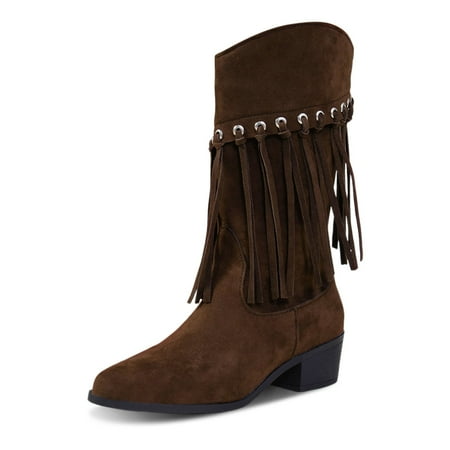 

Ediodpoh Women s Winter Fashion Solid Color Suede Fringed Mid Calf Boots Temperament Comfortable Back Zip Boots Women s Boots Brown 9