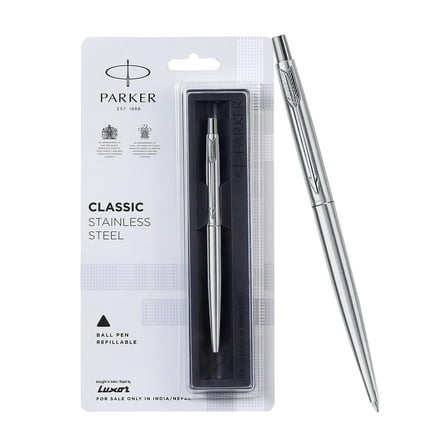 Parker Classic Stainless Steel Chrome Trim Pen with Blue Ink