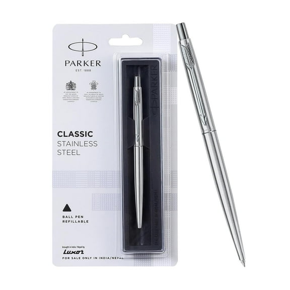 Parker Classic Stainless Steel Chrome Trim Pen with Blue Ink
