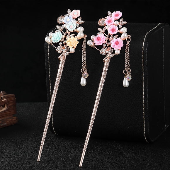 Épingles à Cheveux en Métal Style Chinois avec Pompons, Épingles à Cheveux en Perles, Pinces à Cheveux Fleurs, Baguettes, Accessoires de Mariage