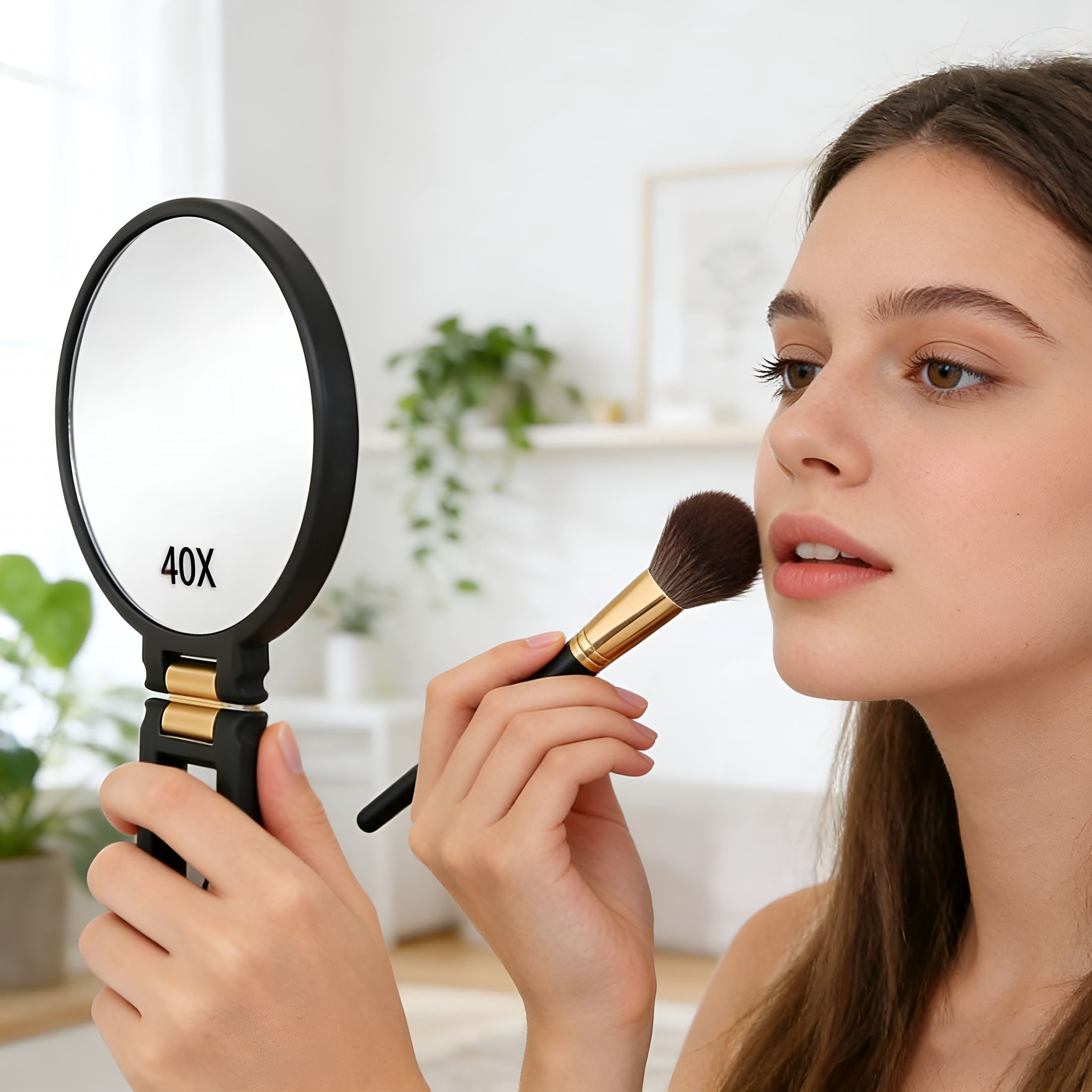 HBMYN 2026 New Modern Magnifying Glass Black and Gold 24Cm/9.45Inch 40X Magnification Handheld/Wall Mount/Tabletop Design Double Makeup with 360° Adjustable