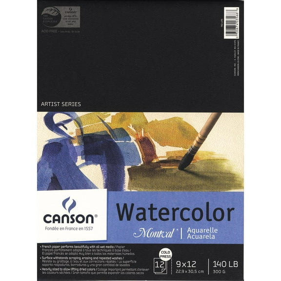 Canson Montval Watercolor Tape Bound Pad -  9" x 12", 140 lb, 12 Sheets