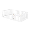 thumbnail image 5 of Floor Bed, Full Size Platform Bed Frame with Fence and Door with Safety Guardrails and Wood Slats Montessori Floor Bed for Girls and Boys, White, 5 of 5