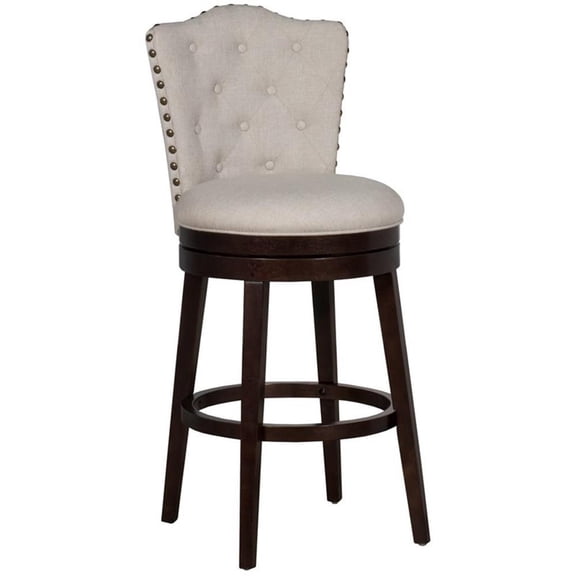 Bowery Hill 26" Fabric Tufted Swivel Counter Stool in Smoke Chocolate and Cream