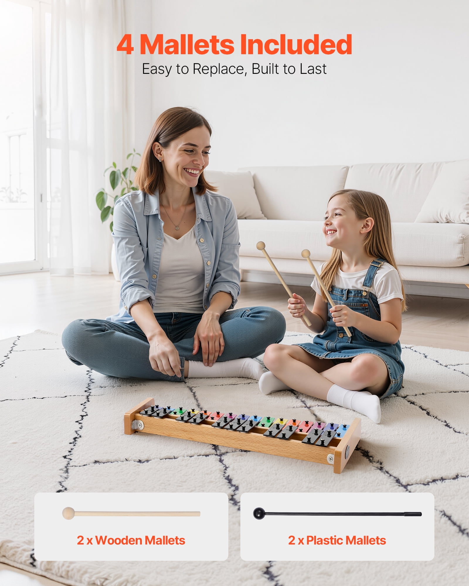 VEVOR Glockenspiel Xylophone,27 Notes, Professional Xylophone Percussion Instrument, with Colorful Metal Keys, Includes 4 Mallets, Carrying Bag, Beginner Musical Instrument Kit for Adults and Kids