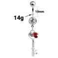 thumbnail image 2 of Belly Navel Dangle Ring Key with Red Rose and CZ Gem Design 14g, 2 of 3