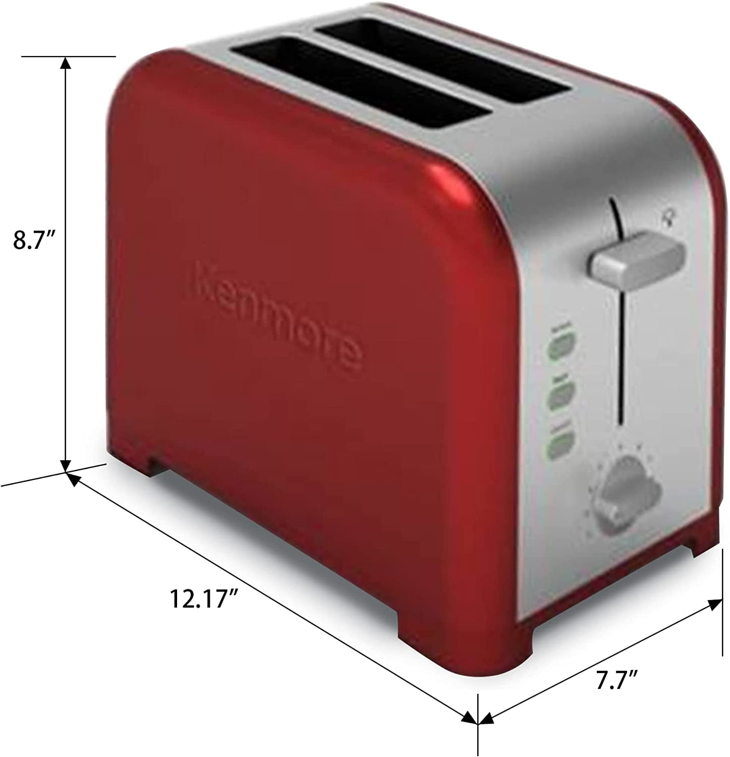 Kenmore 2-Slice Red Stainless Steel Toaster, Wide Slot, Bagel/Defrost