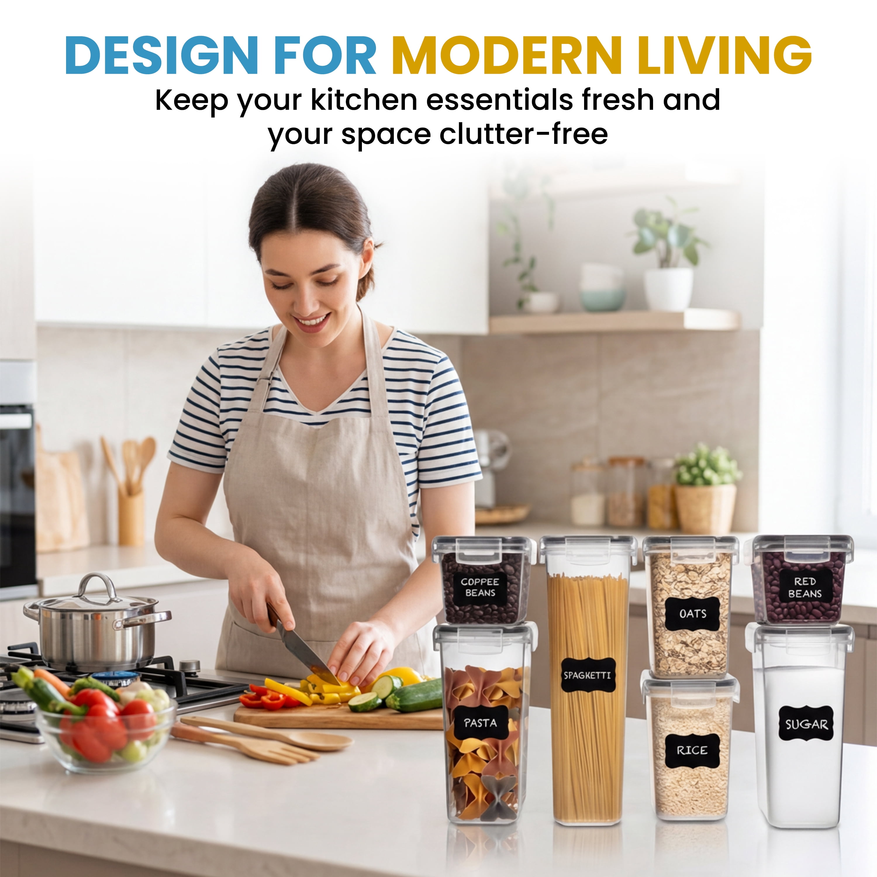 Shazo 7PC Food Storage Containers with Lids, Airtight Food Storage Containers Set for Pantry Organization, BPA Free Kitchen Canisters for Flour Sugar Pasta Cereal, Stackable Kitchen Storage Container