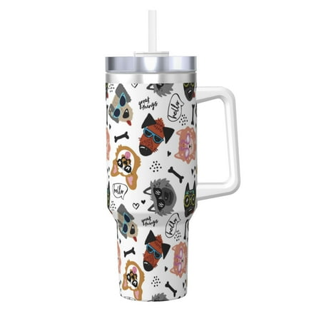 

Salouo Hip Hop Dog for 40oz Water Bottle with Handle & Flip Straw - Stainless Steel Vacuum Insulated Tumbler-Reusable Travel Coffee Mug- Gifts for Women & Men