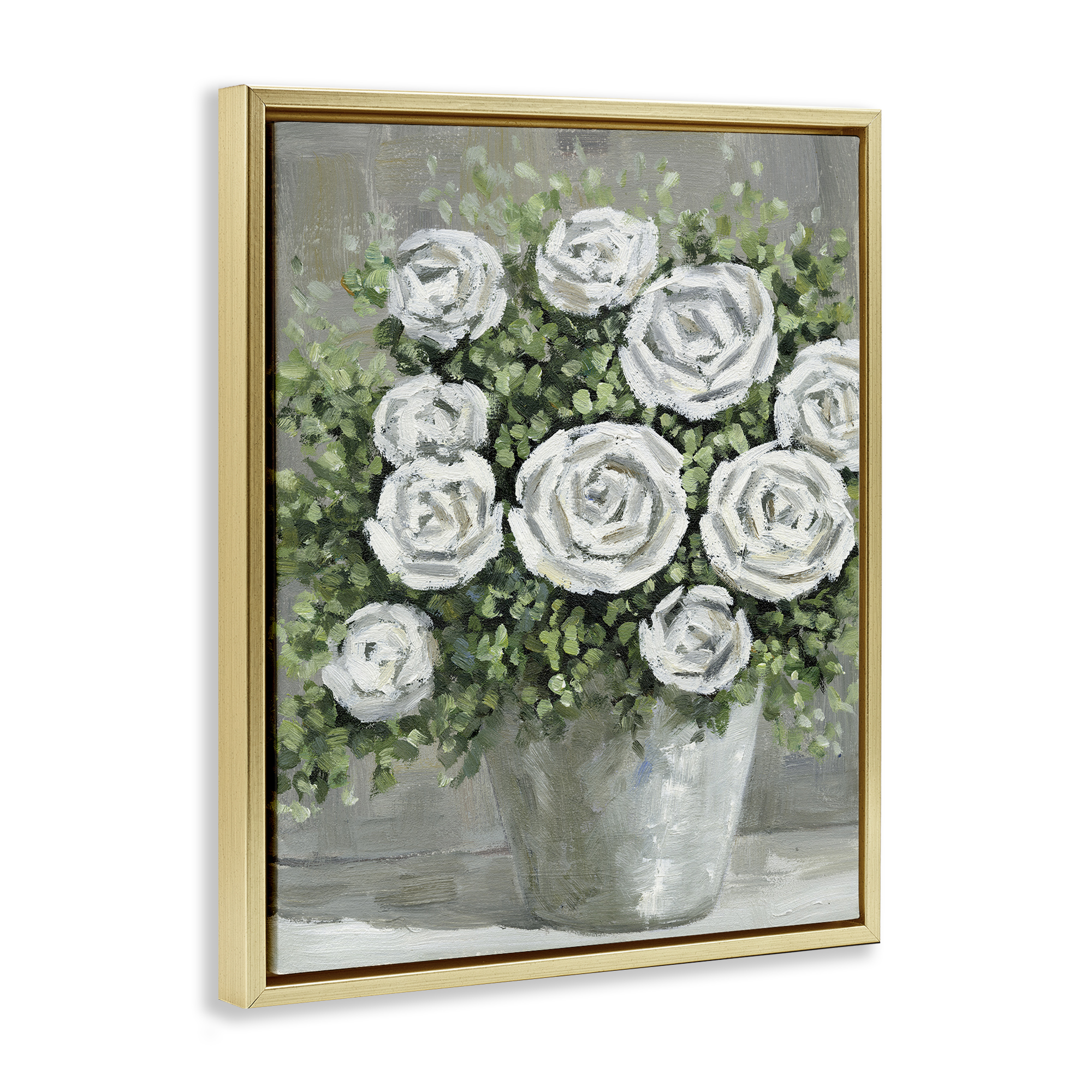 Stupell Industries Potted Ranunculus Blooms Botanical & Floral Painting Gold Floater Framed Art Print Wall Art, 25 x 31