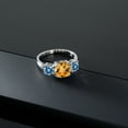 thumbnail image 3 of Gem Stone King 925 Sterling Silver Yellow Citrine and Persian Blue Moissanite 3 Stone Engagement Ring for Women (3.00 Cttw, Gemstone November Birthstone, Cushion Checkerboard 8MM, Size 9), 3 of 5