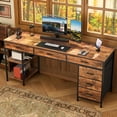 thumbnail image 2 of Amadwell 54" Desk with Drawers & Storage, Office Desk with Reversible Shelves, Gaming Computer Desk, Brown, 2 of 9