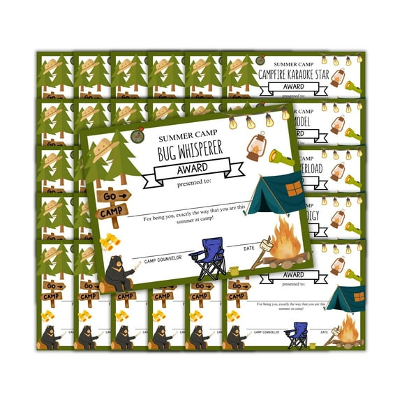 Summer Camp Camper Superlatives Certificate 30pk 8.5x11 Counselor Outdoor Recreation Most Likely to Team Spirited Loudest Mentor Funny Awards