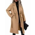 thumbnail image 3 of Women'S Wool Pea Coat Double Breasted Fleece Trench Coat Mid Long Winter Wool Blend Overcoat Dressy Outfit Khaki XL, 3 of 8