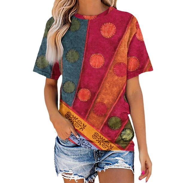 Fiudx Ofertas Del Día Blusa de Manga Corta con Cuello Redondo y Pantalón Corto Informal para Mujer a La Moda