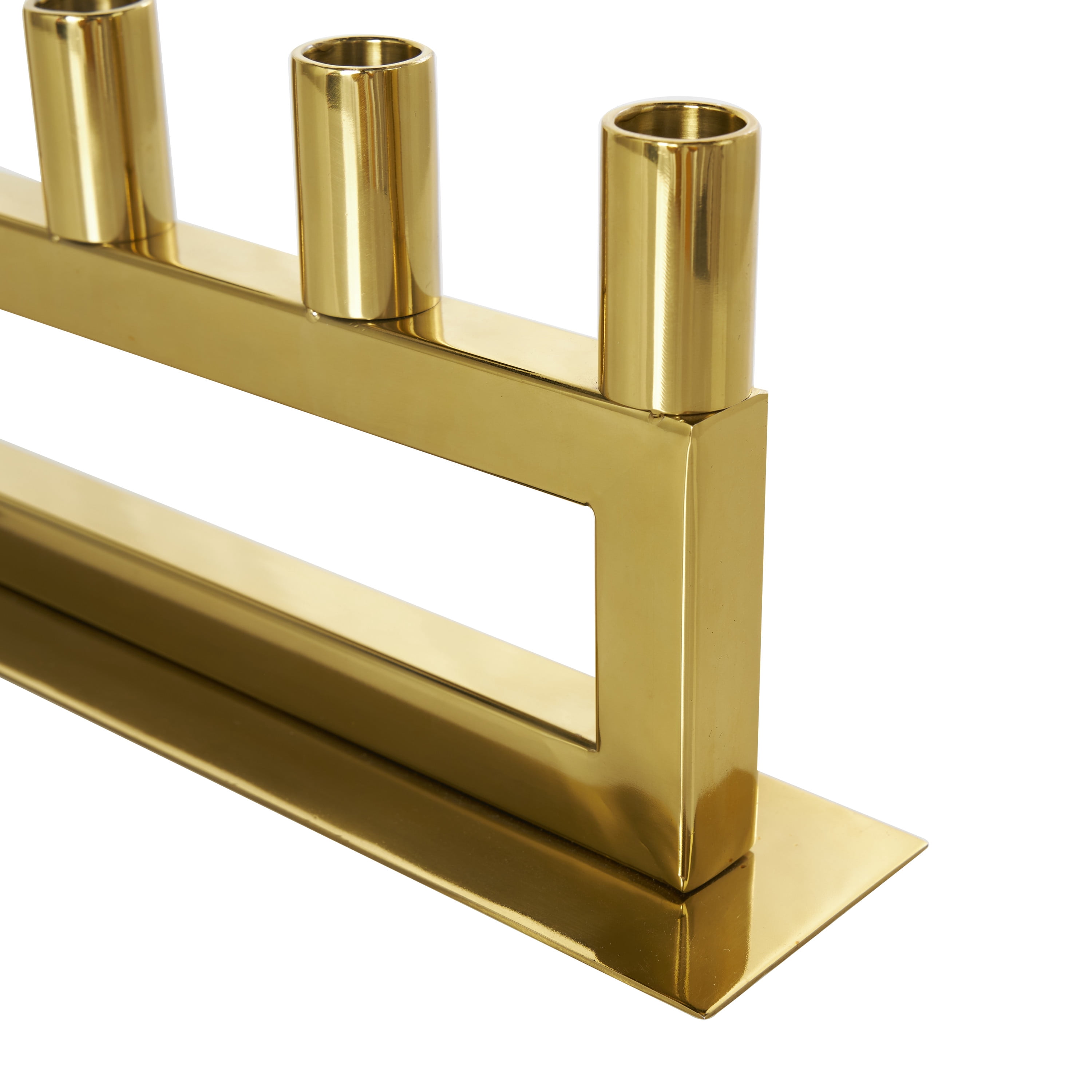 DecMode 7 Holder Gold Stainless Steel Candelabra with Rectangular Frame
