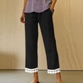 thumbnail image 4 of Cagogo Women Cotton Linen Straight Elastic Waist Pants with Pockets Solid Casual Ankle Trousers Lounge Work Beach Clothes, Black L, 4 of 5