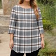 thumbnail image 3 of TQWQT Plus Size 3/4 Sleeve Plaid Tunic Top - Round Neck, Soft Easy-Care Fabric, High-Low Hem, Leggings-Friendly Loose Blouse, Ideal for Layering/Work L, 3 of 5