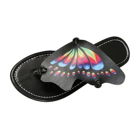 

Mnyotv Ladies Dress Sandals Womens Flat Sandals Ladies Fashion Leather Butterfly Shaped Clip Toe Flat Bottomed Beach Sandals and Slippers Black 38