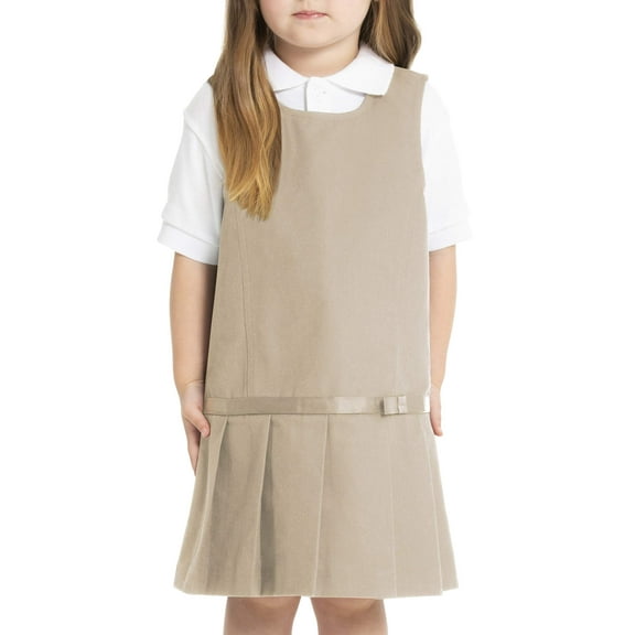 Real School Toddler Girls School Uniform Drop Waist Jumper Dress with Ribbon