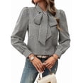 thumbnail image 3 of Womens Tie Neck Long Sleeve Shirts Casual Work Blouses Tops Black XL, 3 of 9