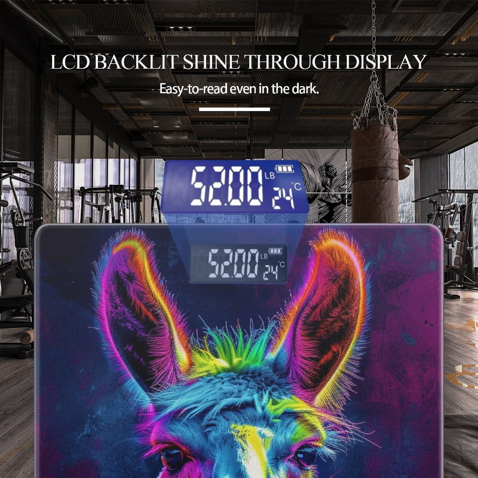 High Precision Body Weight Scale Smart Bathroom Scales with Large LCD Display(400lbs),Decorative for Bedroom-Llama Portrait With Rainbow Colors