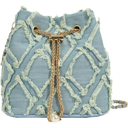 QIUYIDP Denim Bucket Bag Jean Purse for Women Denim Handbag Vintage Crossbody Bag Slouchy Hobo Bag Drawstring Handbag