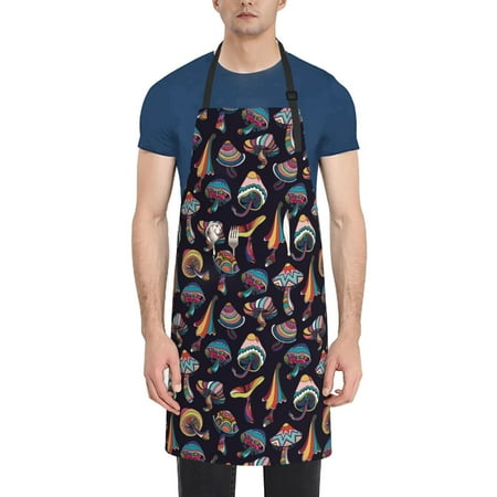 

Goofa Colorful Mushrooms in Doodle Style Printed Waterproof Apron 33 Chef Aprons for Men Heavy Duty Chemical Work Apron Adjustable Bib Apron