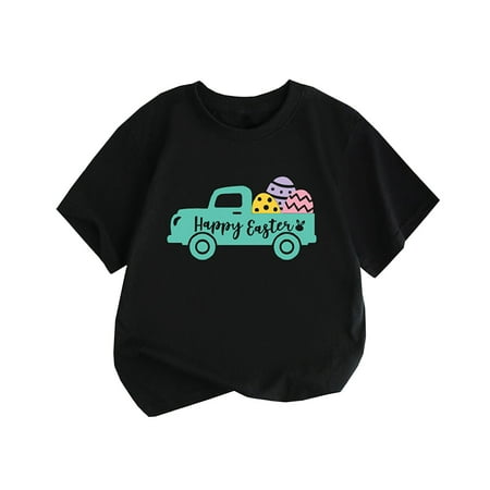

LLDYYDS Summer Children s Clothing Europe and the United States Style Girls Short Sleeve T Shirt Truck and Easter EggPrinted Round Neck Children T Shirt