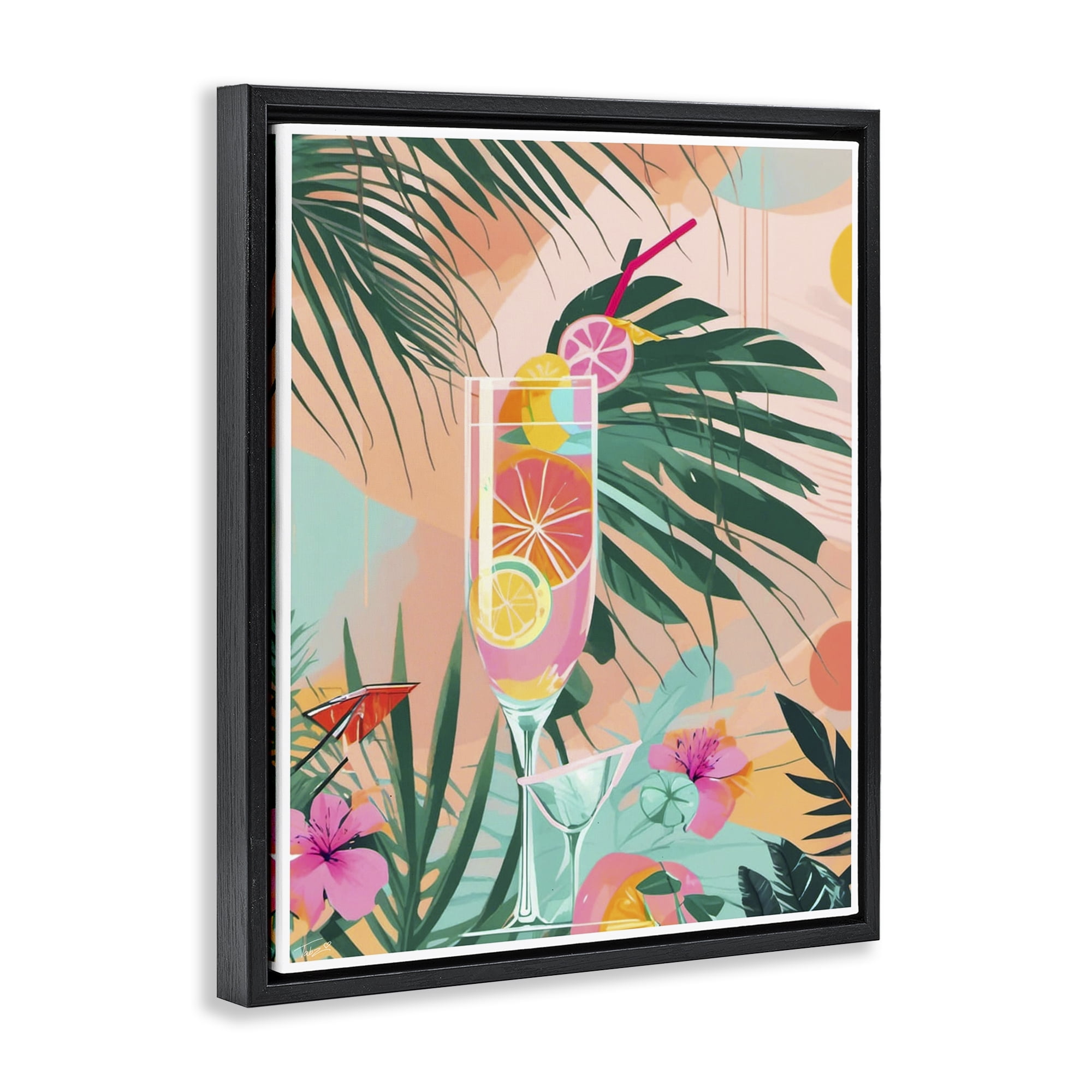 Stupell Industries Jungle Lemonade Cocktail Black Framed Floater Canvas Wall Art, design by Tabz Jones