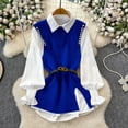 thumbnail image 3 of Conjunto de dos piezas de camisa de punto para mujer, blusa pequeña fragante con chaleco, Otoño e Invierno, 3 of 5