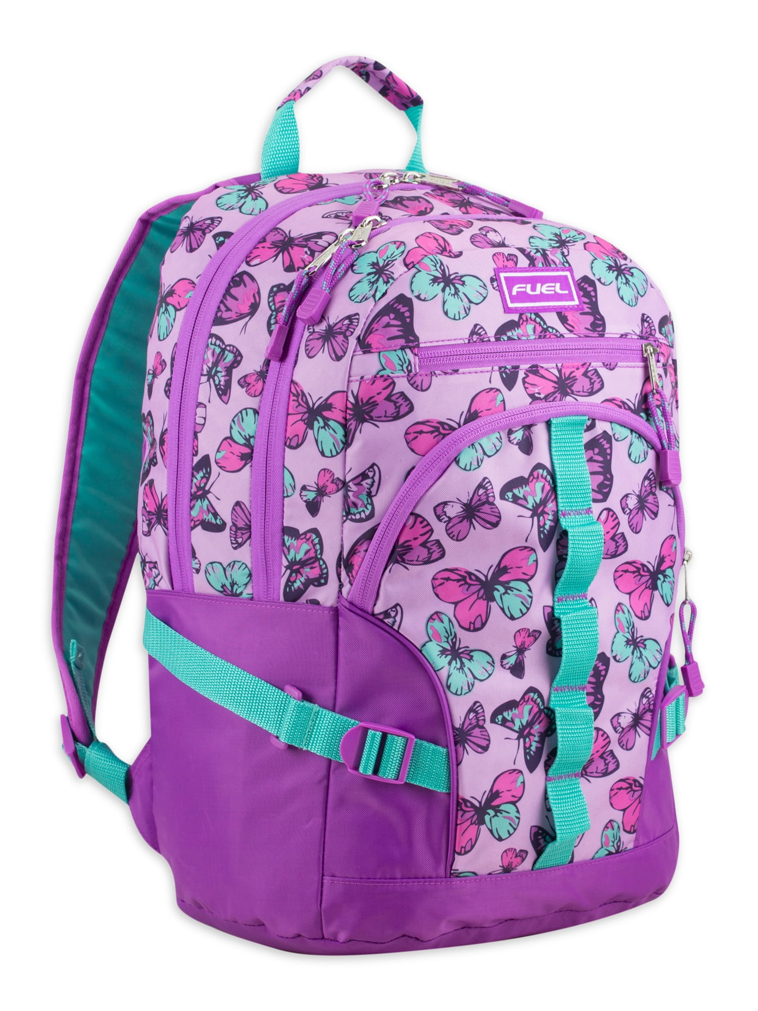 Fuel Unisex Multipocket Dynamic Active Backpack, Purple Butterfly Print