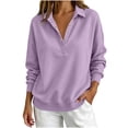 thumbnail image 3 of Half Button Collared Sweatshirt for Women, Long Sleeve Sweatshirts for Women Half Snap Button V Neck Lapel Collared Oversized Tshirts Pullover Top Sweatshirt for Women for Fall Winter Daily Commute, 3 of 7
