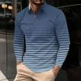 thumbnail image 2 of GuangCheng Mens Striped Half Zip Shirts Long Sleeve Horizontal Lines Gradient Effect Soft Breathable Casual Comfort Top,Blue,2XL, 2 of 5