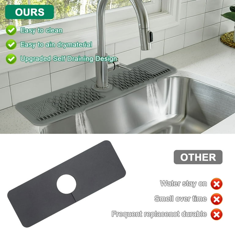 24 inch Sink Splash Guard Mat, Silicone Faucet Handle Drip Catcher Tray,  Longer Silicone Sink Mat for KitchenBathroom, Drip Protector Splash
