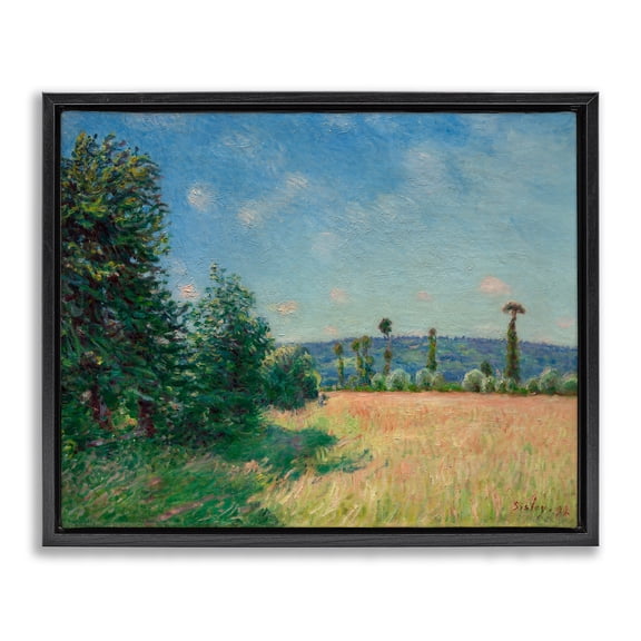 Sahurs Meadows in Morning Sun Black Framed Floater Canvas Wall Art, design by Alfred Sisley