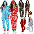thumbnail image 1 of Noël Pyjamas d'Une Seule Pièce des Femmes avec Capuche, Santa Modèle Adulte Confortable Combinaisons Homewear, 1 of 5