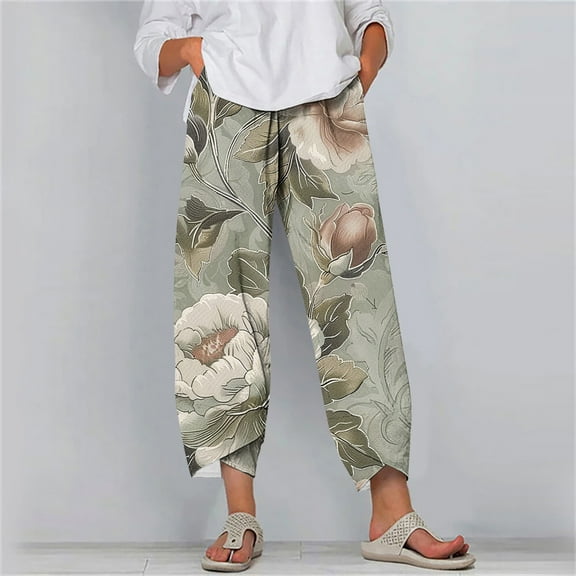Women's Capris Plus Size Under $10 Summer Comfortable Loose Wide Legs Fashion Printed Capris Pants
