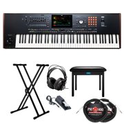 Korg 76-Key Pa5X Professional Arranger Bundle with Adjustable Keyboard Stand, Flip-Top Bench, Closed-Back Headphones, Sustain Pedal, and 1/4 Inch TS Cables (7 Items)