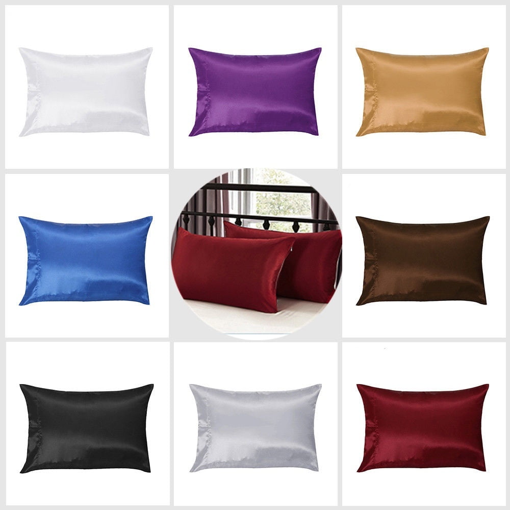 2Pcs Solid Silk Pillow Case Cushion Cover Pillowcase Standard Queen