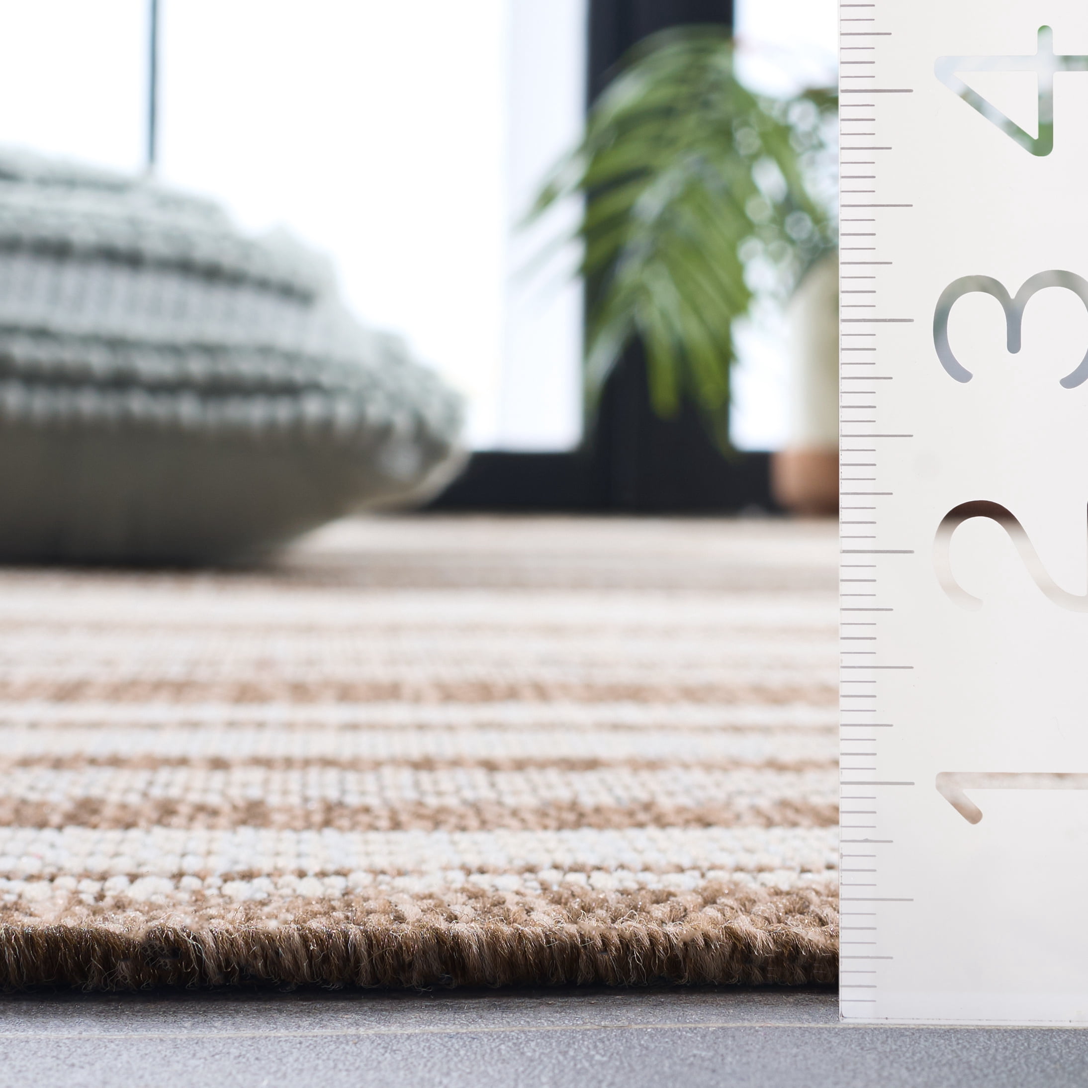 Safavieh Beach House Merrilyn Striped Indoor/Outdoor Area Rug, Brown/Ivory, 6'7" x 6'7" Square